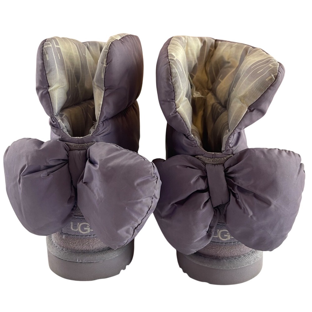 UGG Bailey Bow Maxi Boots Purple‎ Suede Puffer Bow Winter Warm Girls Size 3